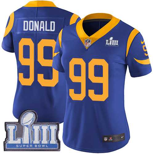 Women Nike Rams 99 Aaron Donald Royal 2019 Super Bowl LIII Vapor Untouchable Limited Jersey,We sell and wholesale Women Nike Rams 99 Aaron Donald Royal 2019 Super Bowl LIII Vapor Untouchable Limited Jersey on line form chian!